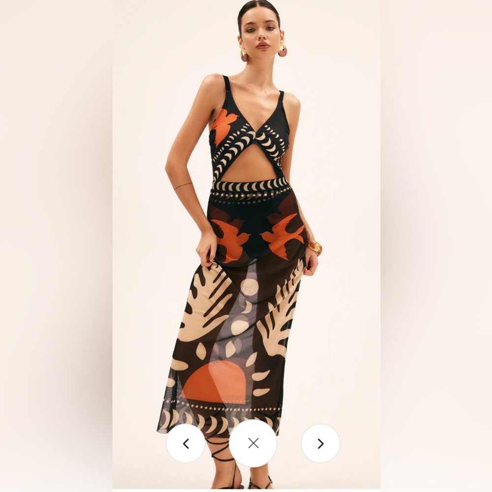 Boho print mesh cover up skirt